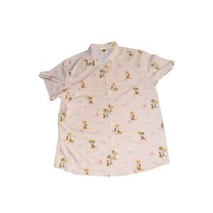 Surf Cuz Mens XL Hawaiian Aloha Shirt Tropical Beach Scene Print Button Up